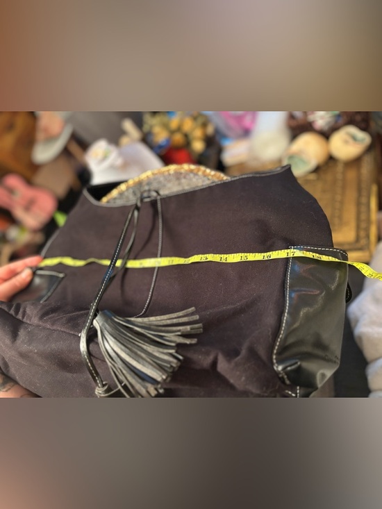 Givenchy Parfums Black Canvas & Leather Hobo Tote Bag Tassel Large Purse • Rare - Picture 12 of 16